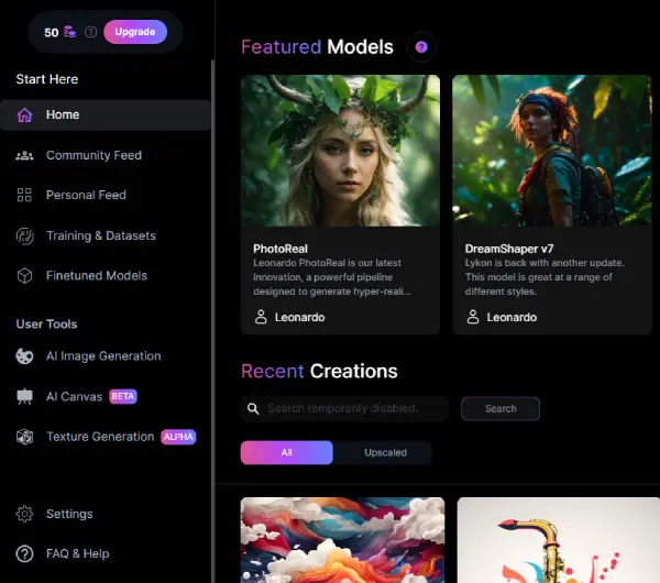 Leonardo's AI platform interface showcasing advanced features for creative production.