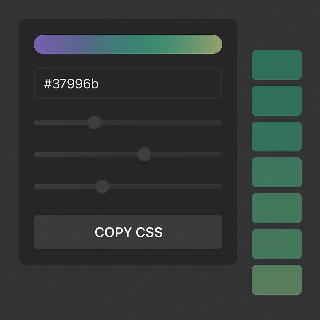 User interface of Oklchroma showing a color gradient slider, CSS variable preview, and a green color palette on a dark background