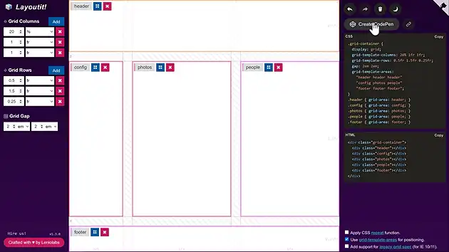 Visual representation of a responsive CSS grid layout built using Layoutit Grid.