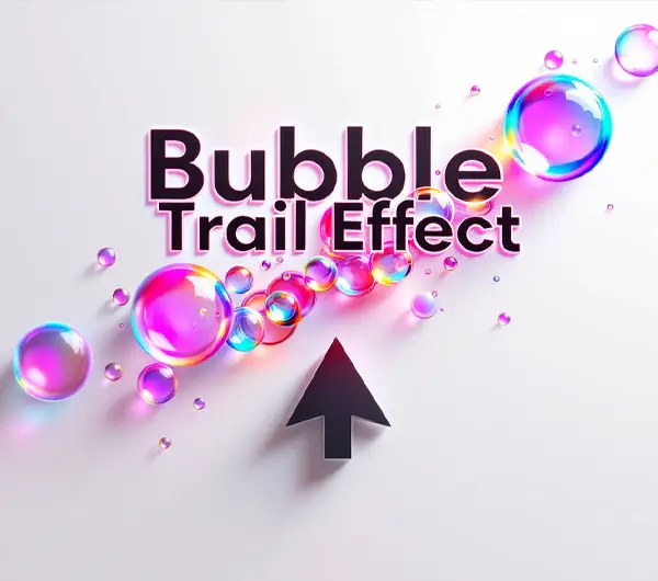 Colorful floating bubbles following the mouse cursor on a Joomla 5 website.