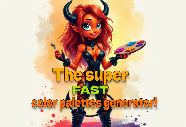 Illustration of a beautiful cartoon devil woman with smiling orange skin and big blue eyes. She is wearing a provocative tight leather torn black suit with colorful paint stains, standing confidently, and embracing herself. She has high lace black leather shoes with pointed toes, against a white background.